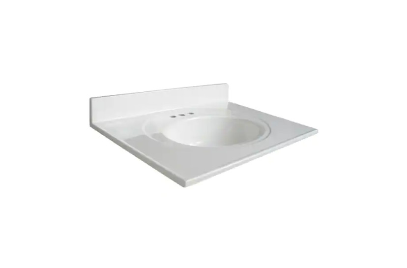 Glacier Bay 31 in. W x 22 in. D Cultured Marble White Round Single Sink Vanity T