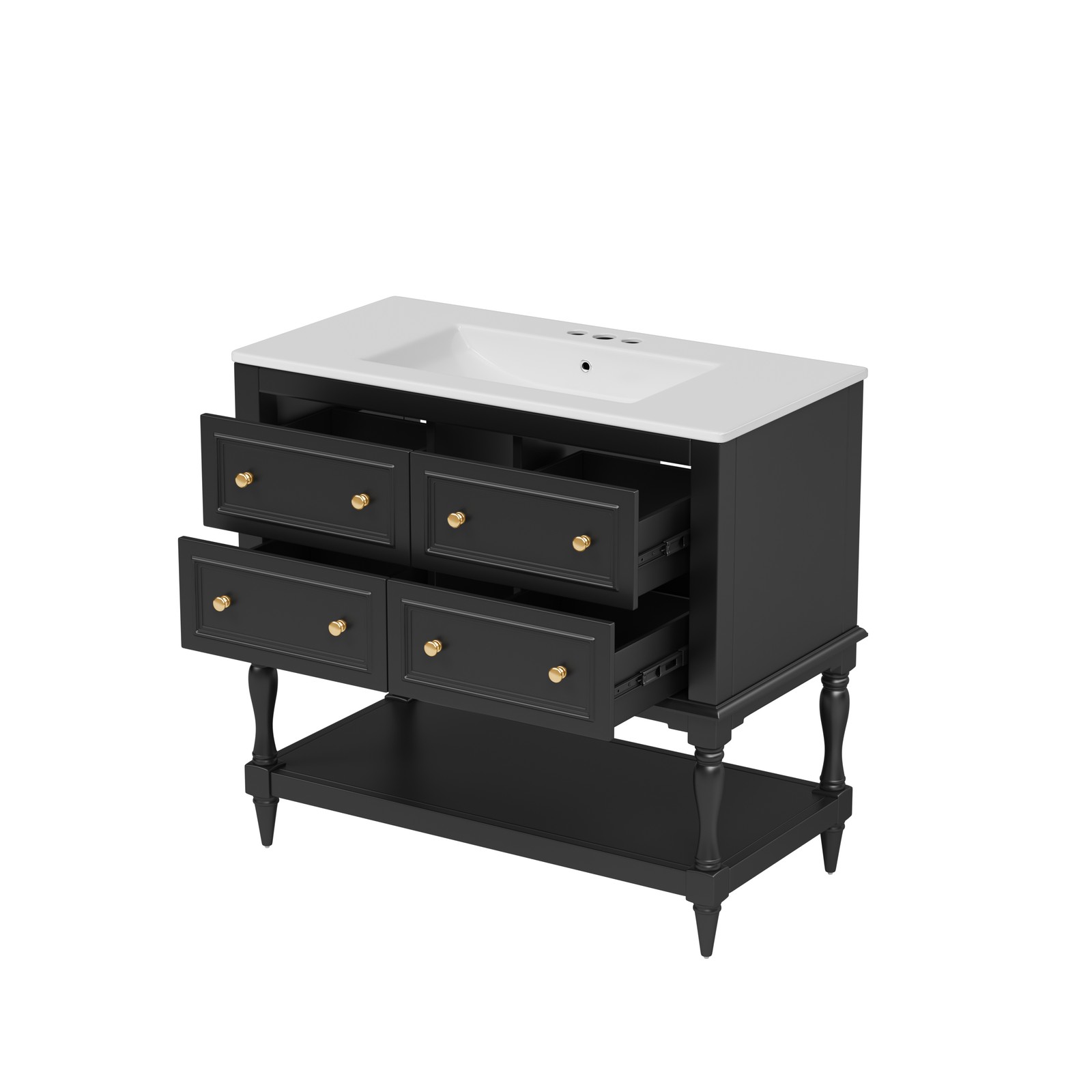36″ Bathroom Vanity Cabinet with Sink Combo Set, 4 Drawers, Black