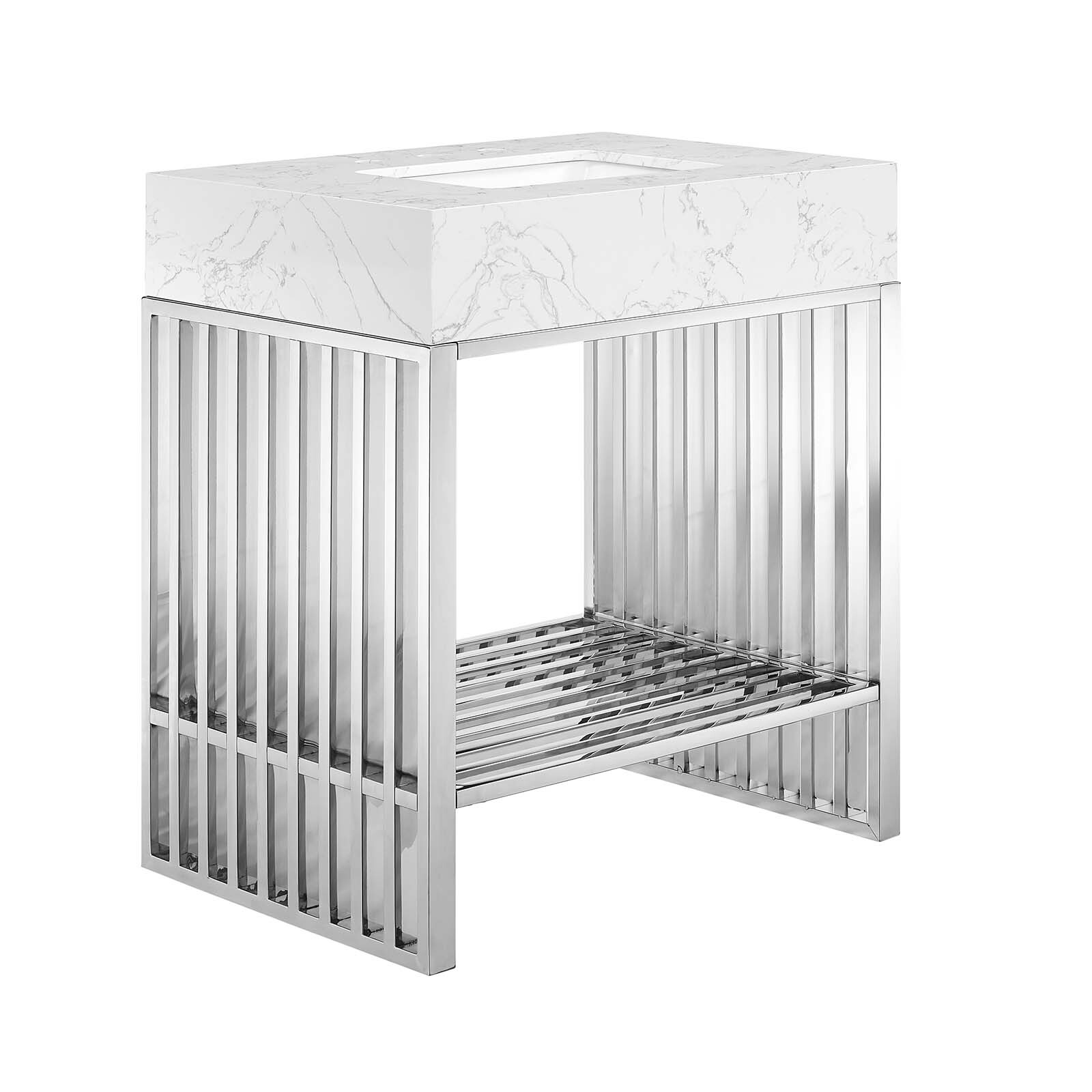 Modway Gridiron 30″ Bathroom Vanity in White Silver