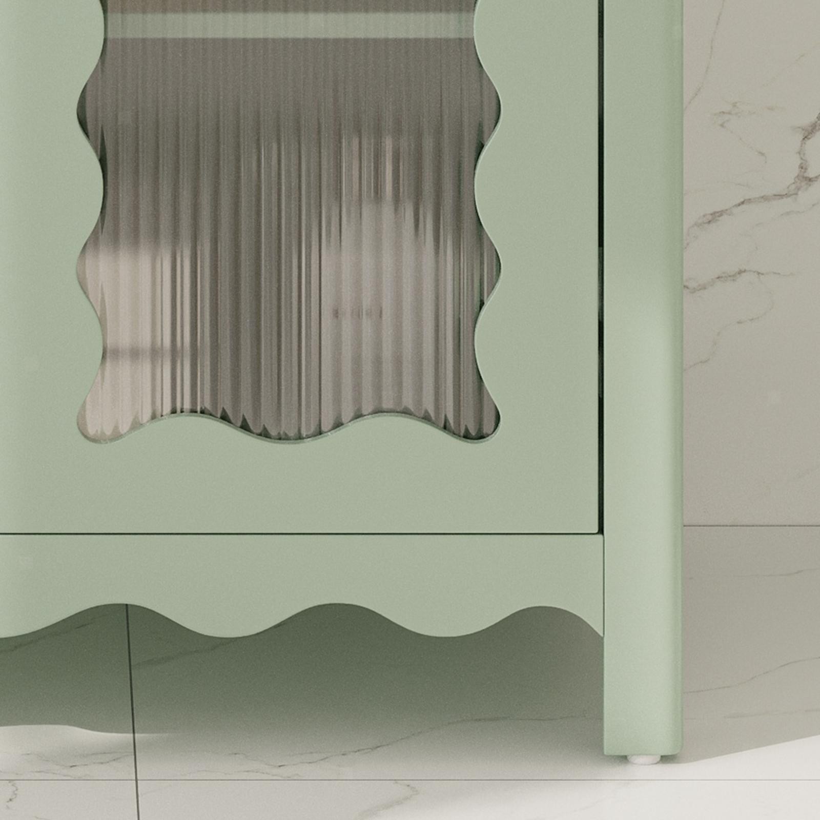 Green MDF Bathroom Vanity with Ceramic Sink Tempered Glass Cabinet Adjustable