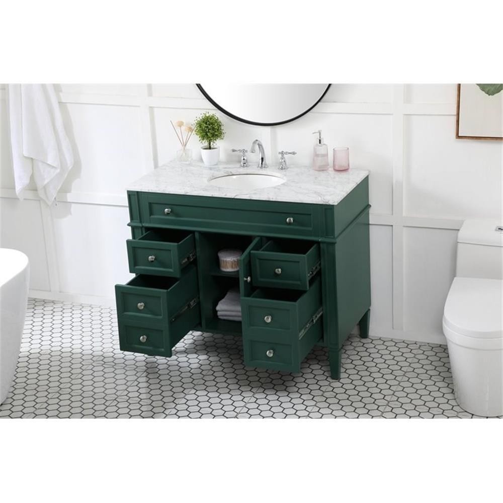 Elegant Decor Park Avenue 42″ Metal MDF Marble Single Bathroom Vanity in Green