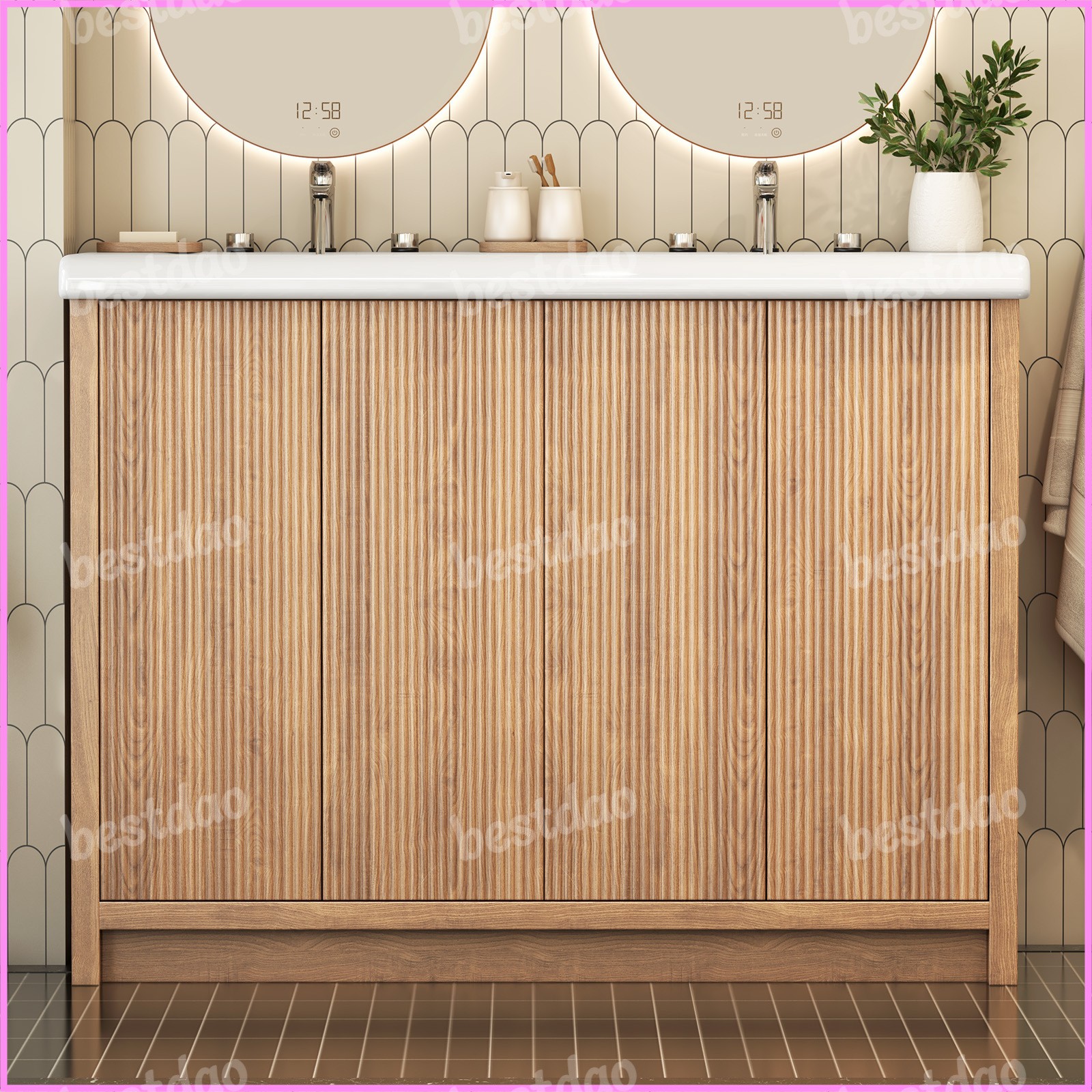 47″ Bathroom Vanity Set Wooden Cabinet with Double Ceramic Drop in Sink Top