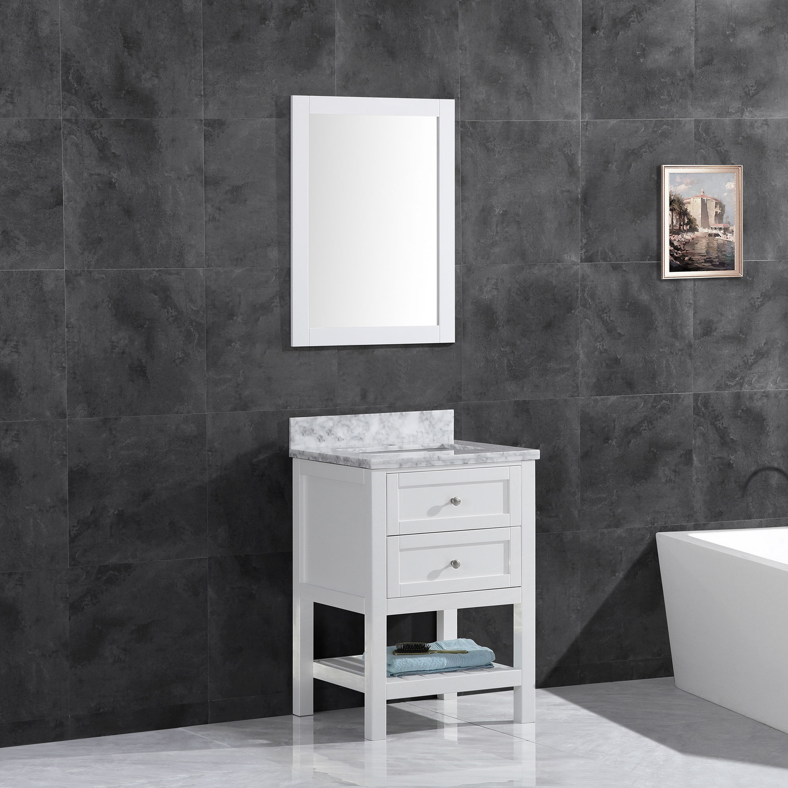 23.5″ Vanity Cabinet Set with Mirror White LV6-24W by LessCare