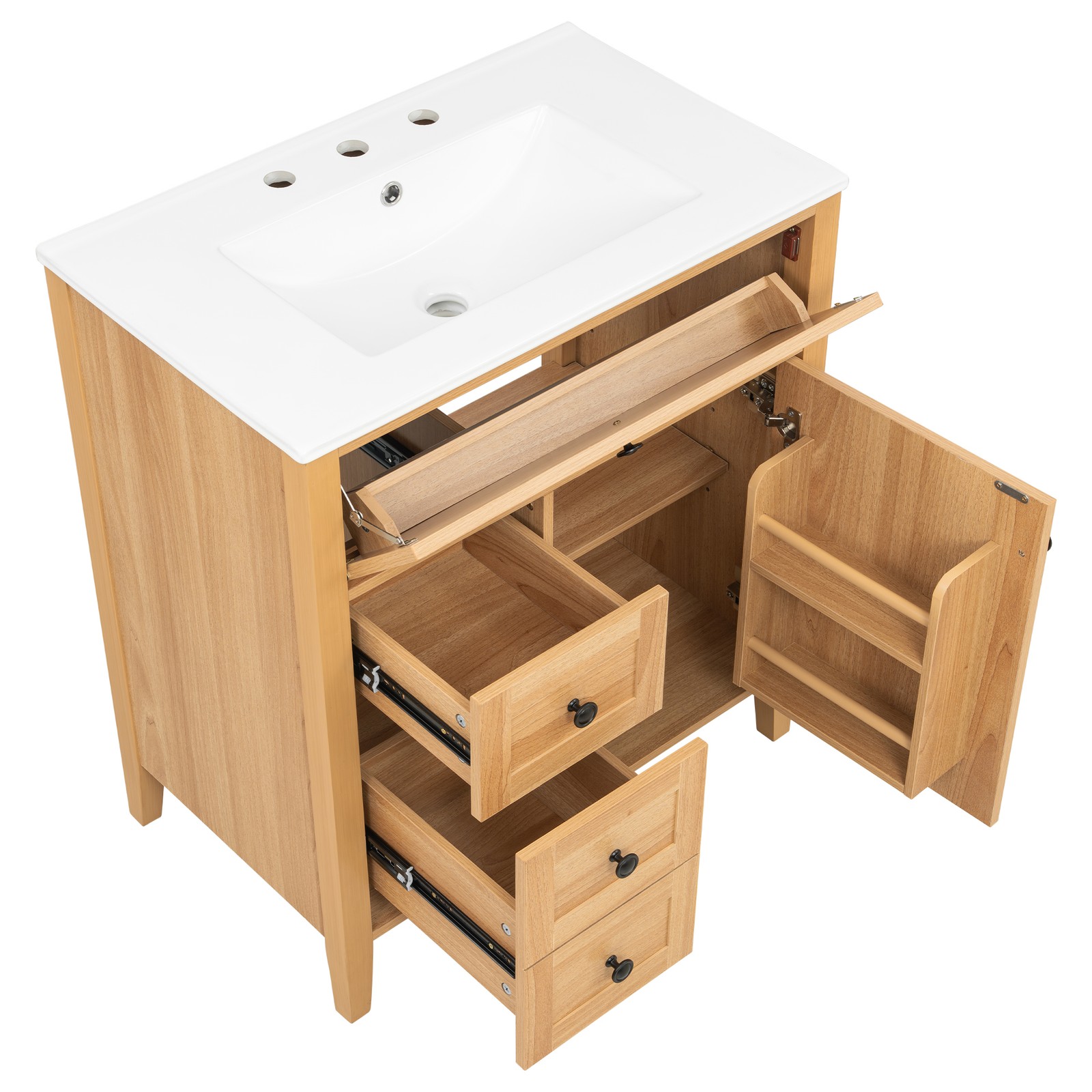 30″ Bathroom Vanity with Sink, 3 Drawers, Freestanding Vanity Storage Cabinet