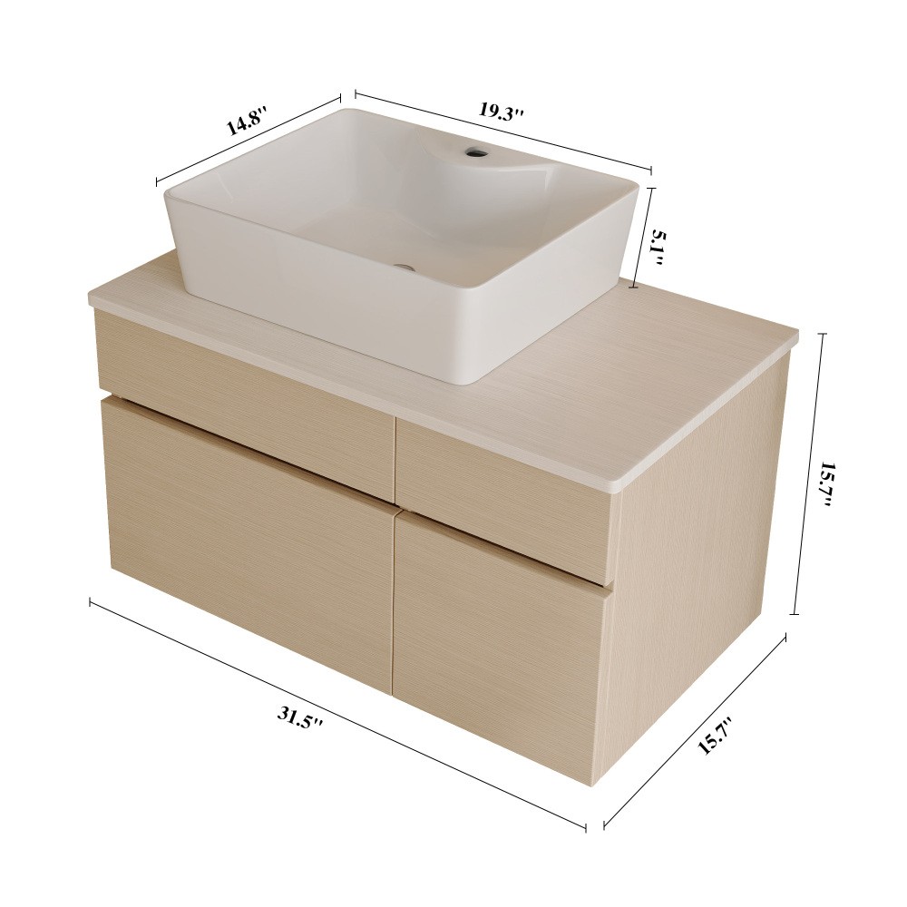 31.5 Inches Floating Single Small Bathroom Vanity with Sink