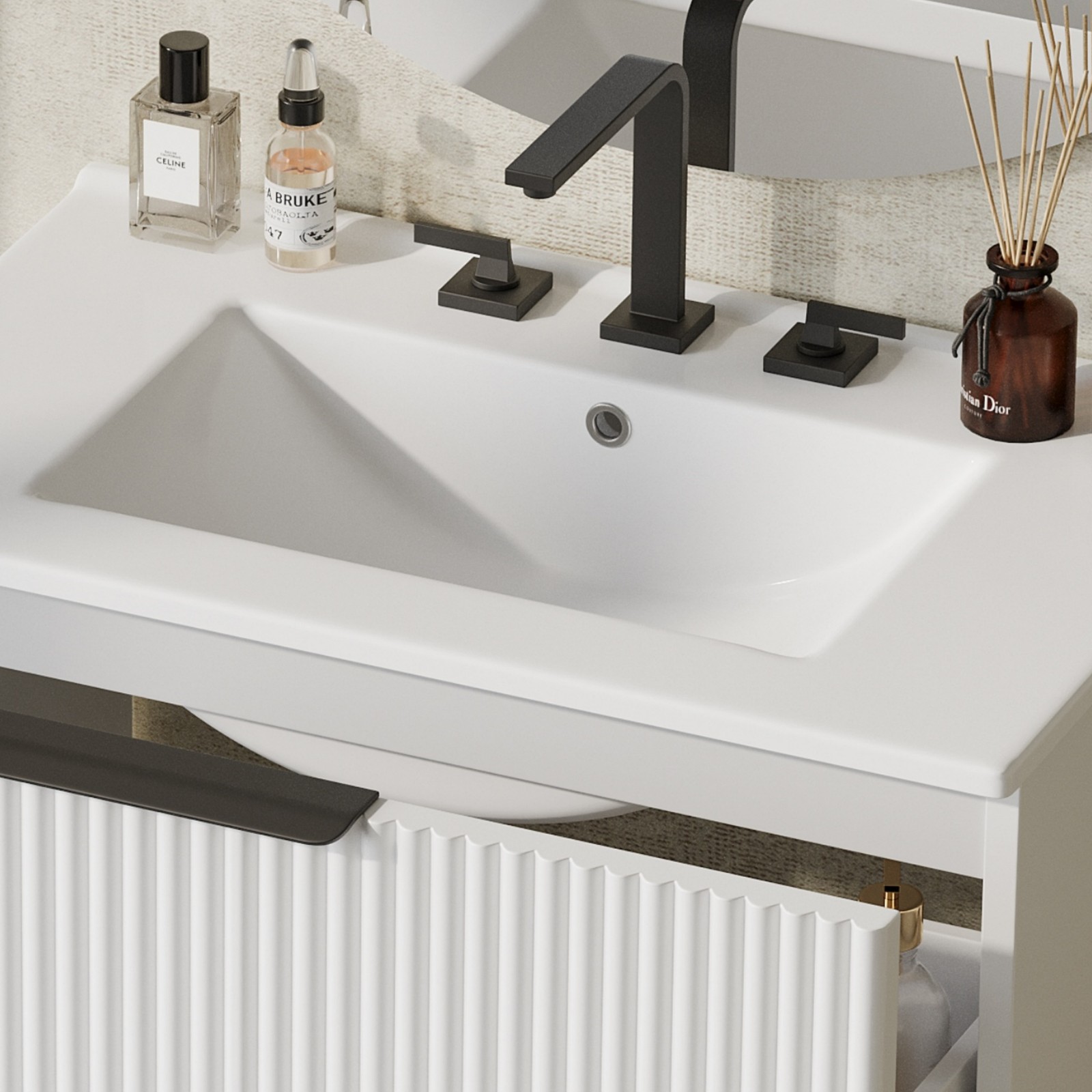 30″ Bathroom Vanity with Ceramic Sink & Soft Close Drawers, White