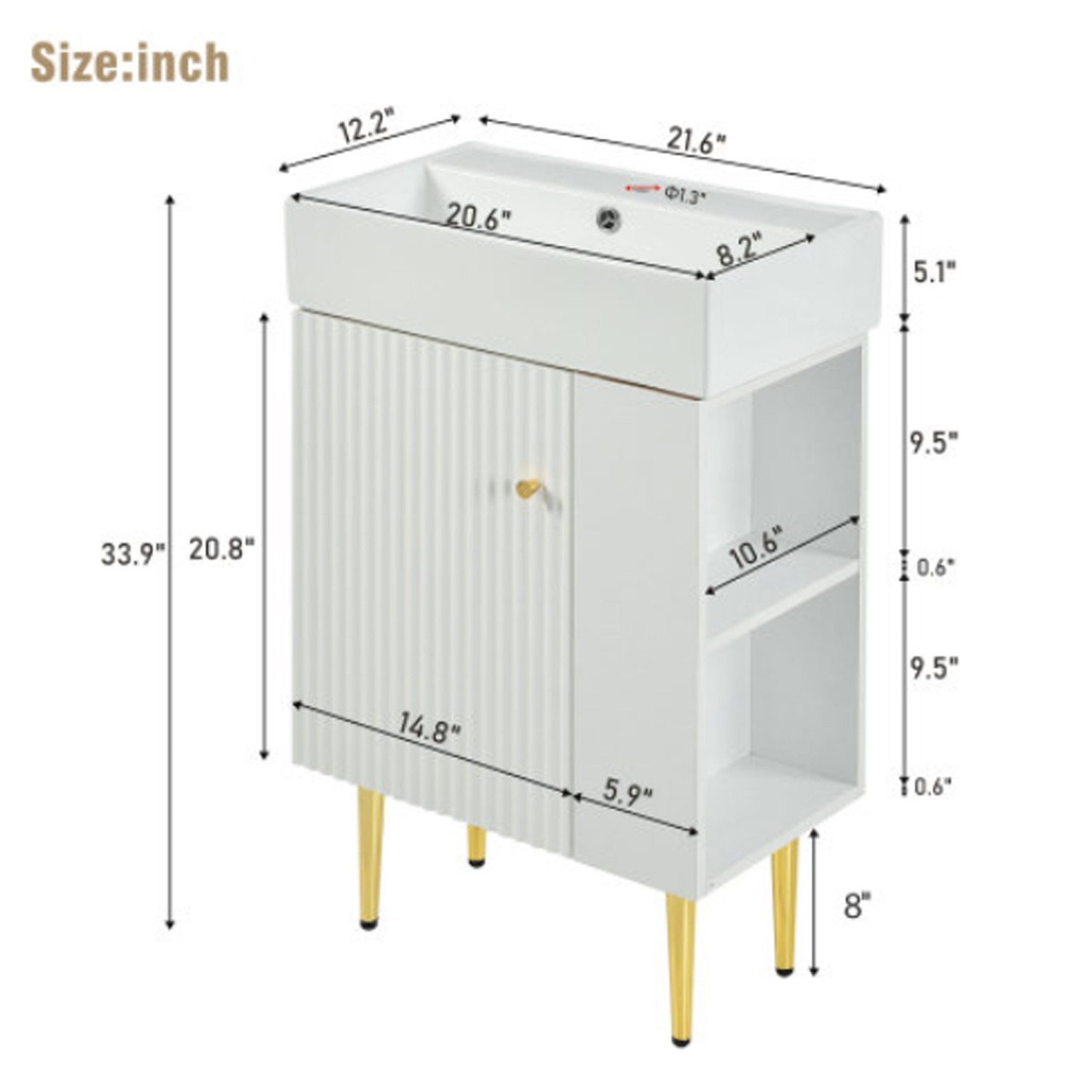 Functional 21.6”Bath Vanity With Sink White Easy To Install Bathroom Vanity