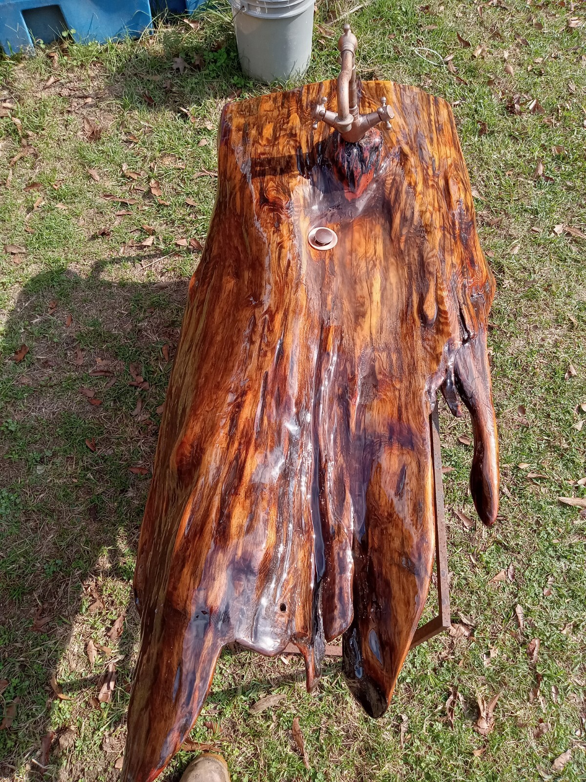 One of a Kind! REAL Ancient Sinker Cypress Rustic Bath Vanity Wood Slab w/Faucet