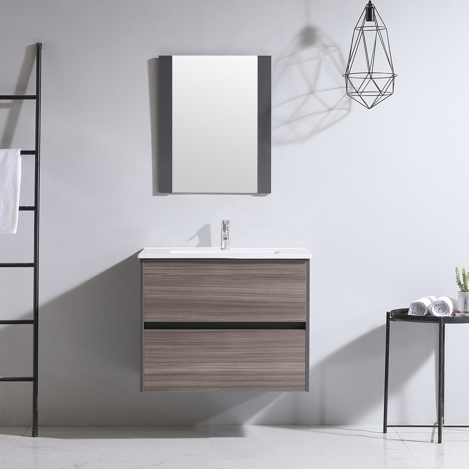 Wall-mount 24″ Bathroom Vanity Floating Cabinet Resin Basin Sink & Mirror Combo