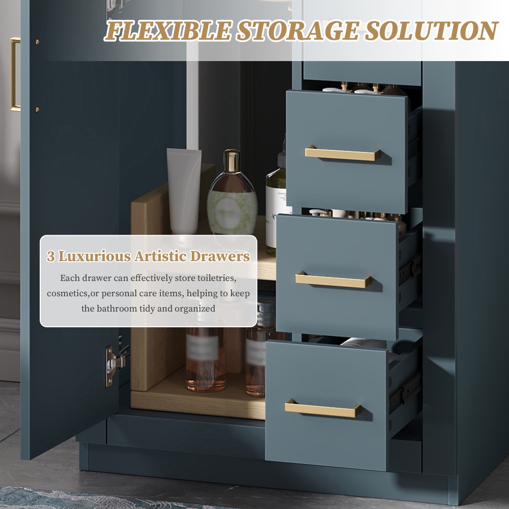 24in Bathroom Vanity Integrated Ceramic Sink 1 Door 3 Drawers