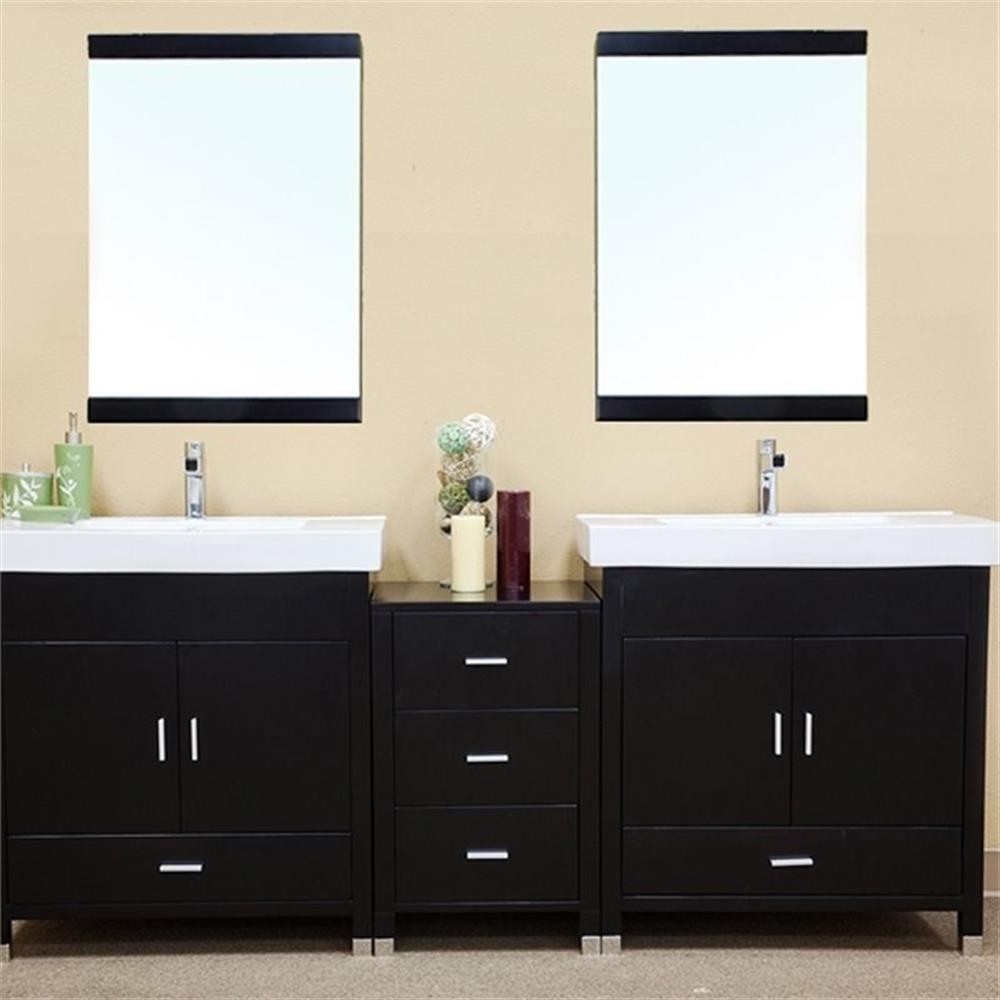 Pemberly Row 80. 7″ 5-Drawer Modern Double Sink Solid Wood Vanity in Black