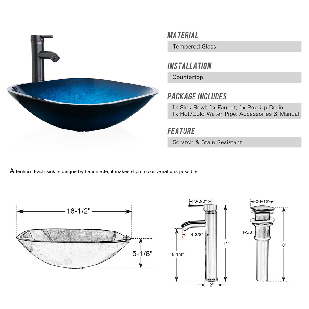 72″ Bathroom Vanity Black Set Mirror 2 Side Cabinet Vessel Glass/Ceramic Sink