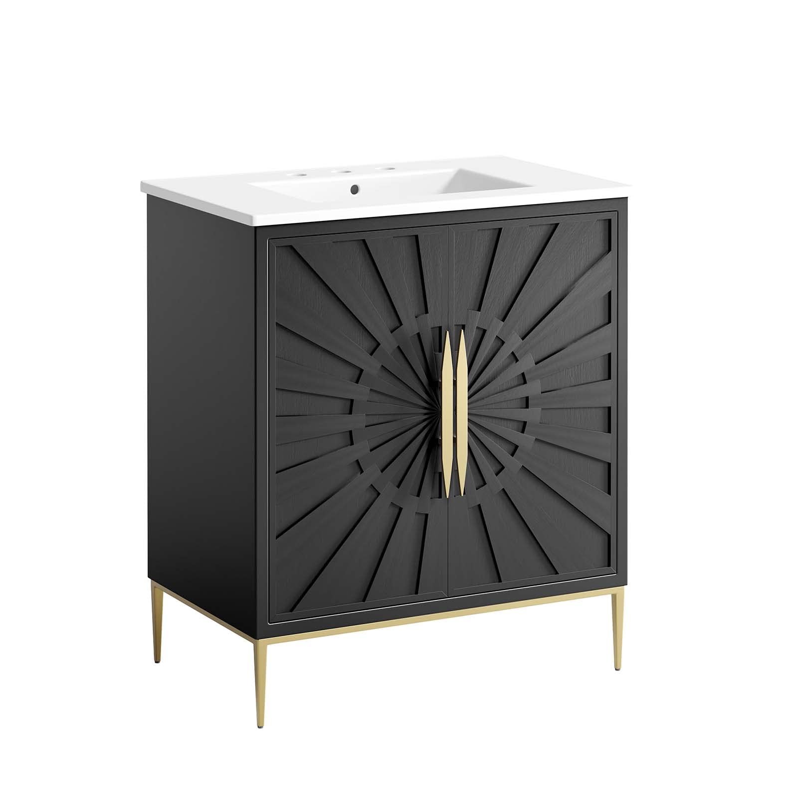Modway Awaken 30″ Solid Wood and MDF Bathroom Vanity in White/Black