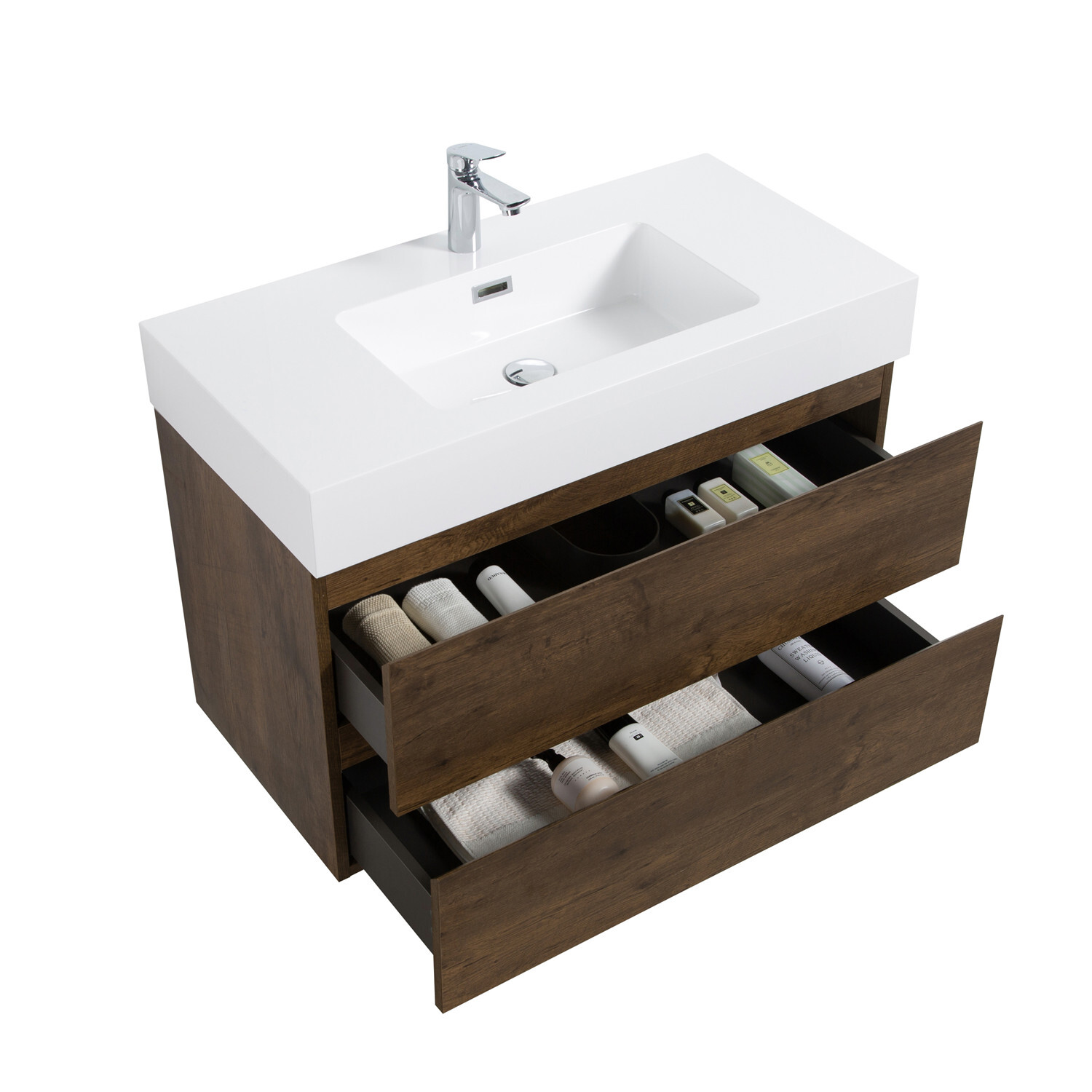 36″ 30″ 24″ Wall Mounted Bathroom Vanity w/Sink,Floating Vanity Cabinet,2 Drawer