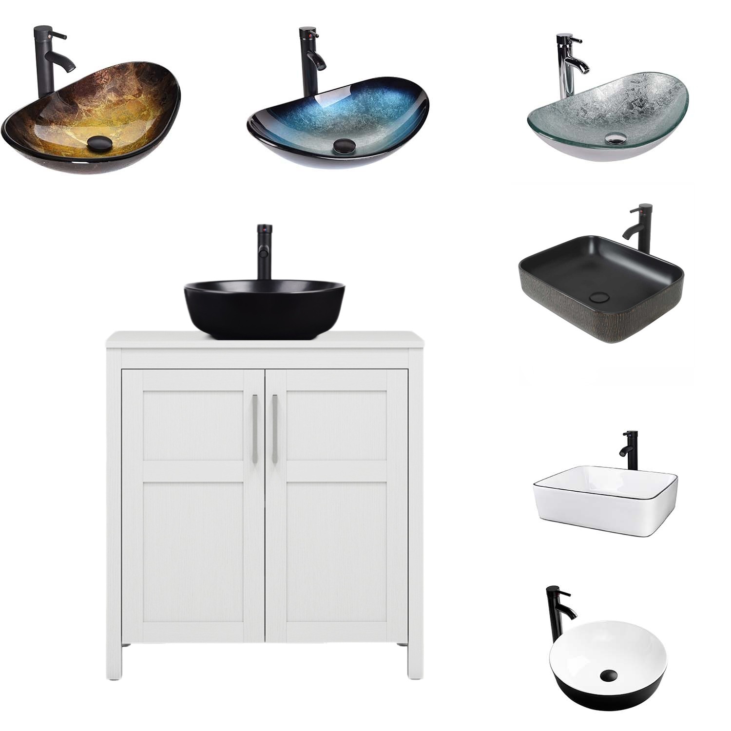 30″Freestanding Bathroom Vanity with Vessel Sink, Pop-Up Drain & Storage Cabinet