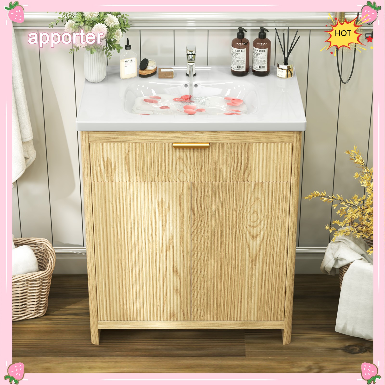 31.5 in Bathroom Vanity with Ceramic Sink Freestanding Storage Cabinet with Door