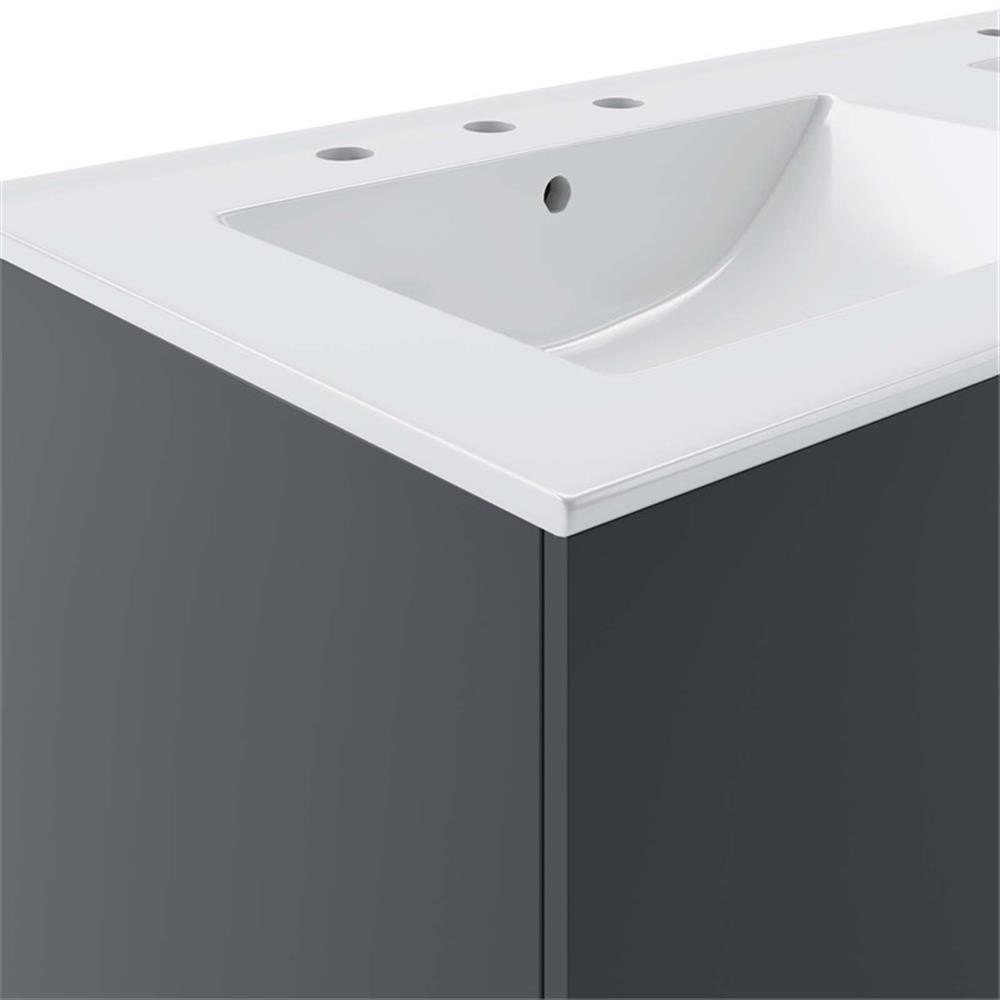 Pemberly Row Modern Wood/Ceramic Double Sink Bathroom Vanity in Gray