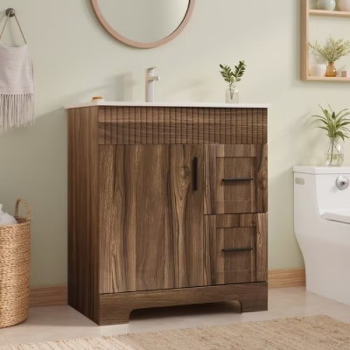 HOMMOW 30″ Single Bathroom Vanity With Ceramic Top And Faucet, Bathroom Vanity