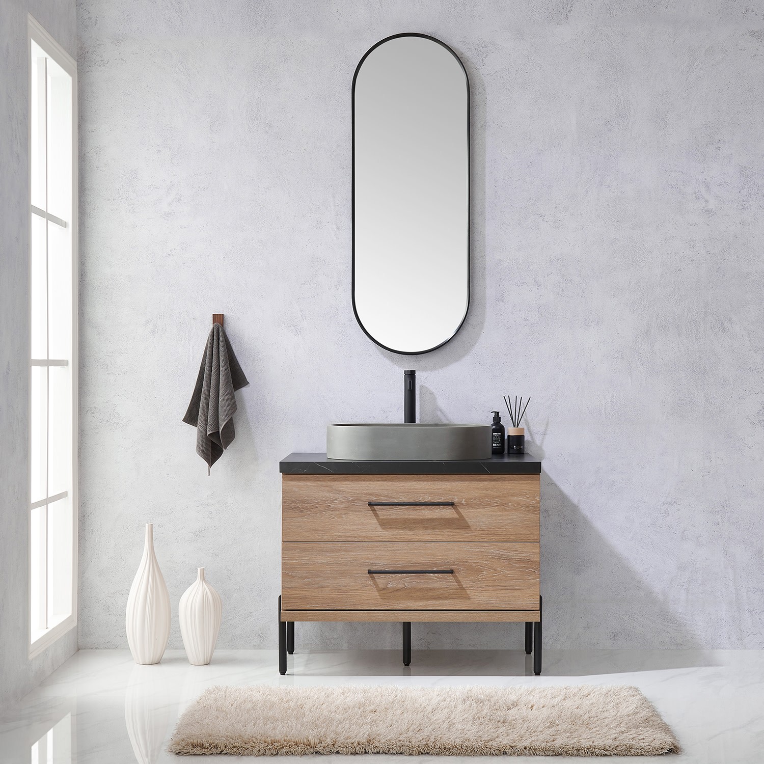 Miseno MV-705136O Trento 36″ – North American Oak / Black
