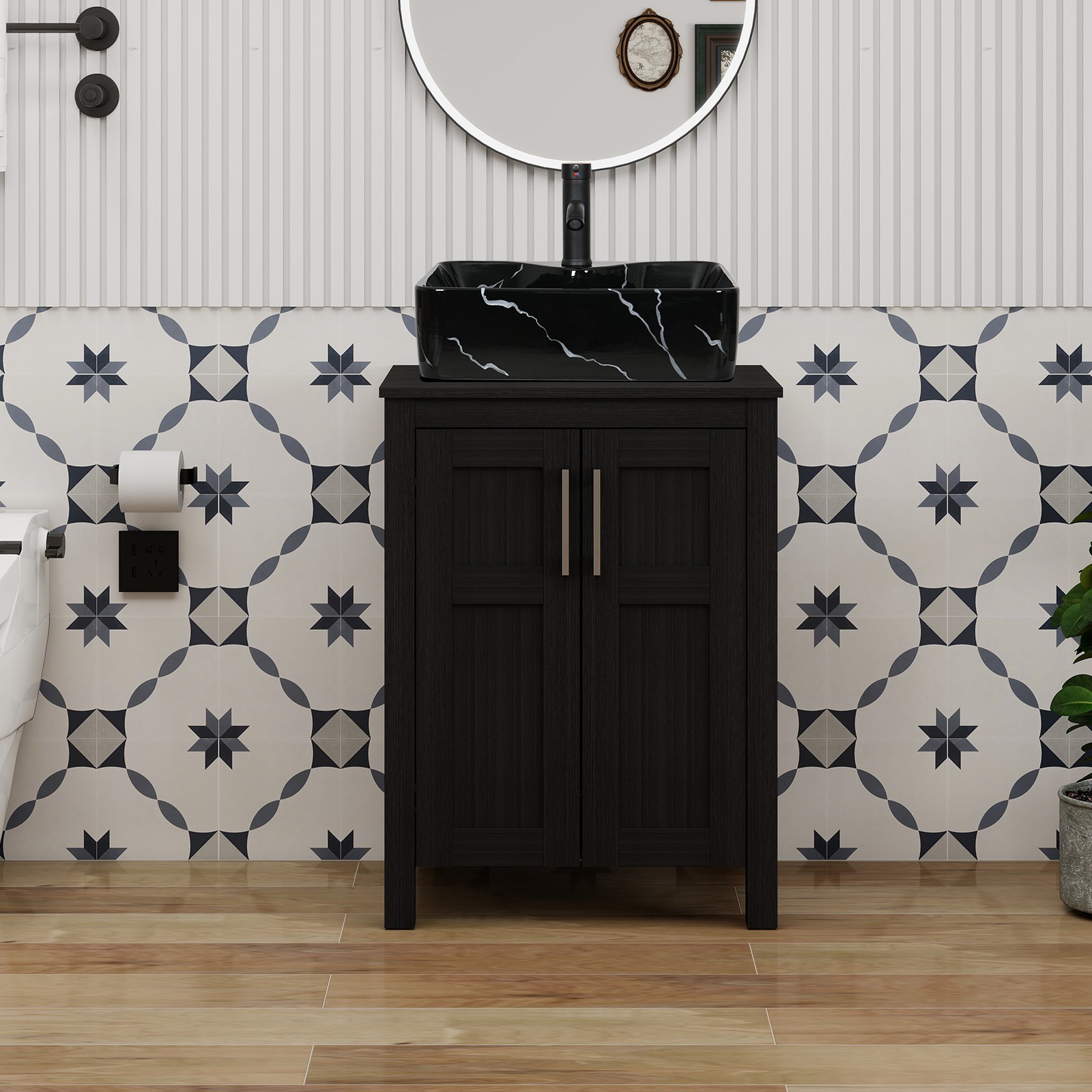 24″ Bathroom Vanity Set with Ceramic Vessel Sink | Storage Cabinet & Faucet