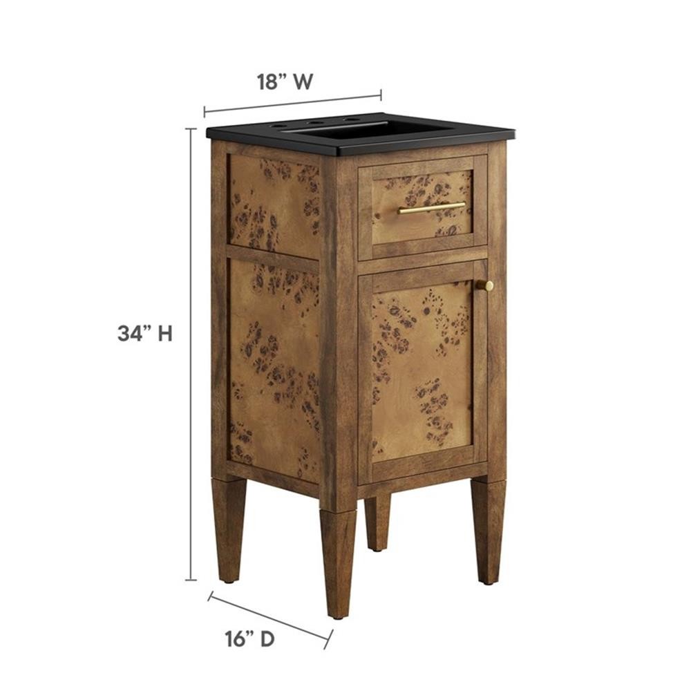 Modway Elysian 18″ Modern Wood Bathroom Vanity in Black and Brown