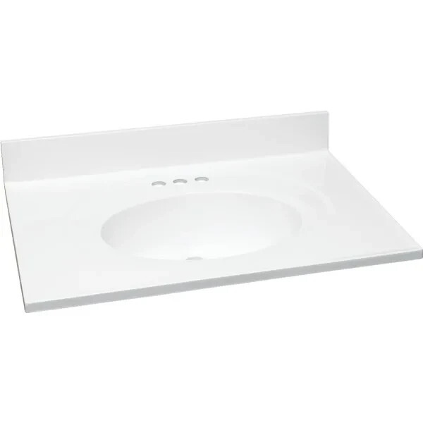 Modular Vanity Tops 31 X 19″ Solid White Cultured Marble Vanity Top And Bow