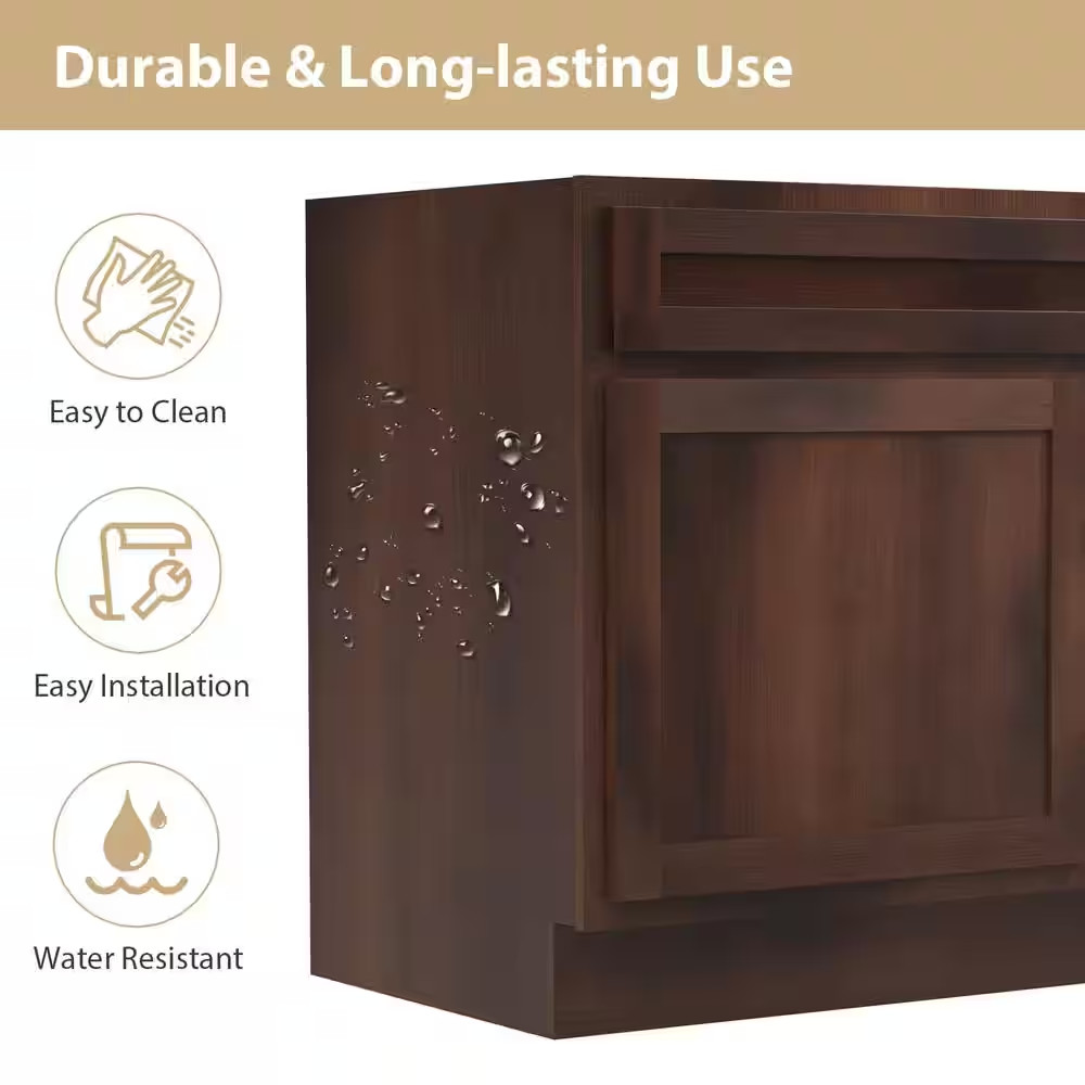 36 In. W X 21 In. D X 32.5 In. H 2-Right Drawers Bath Vanity Cabinet Only in Bro