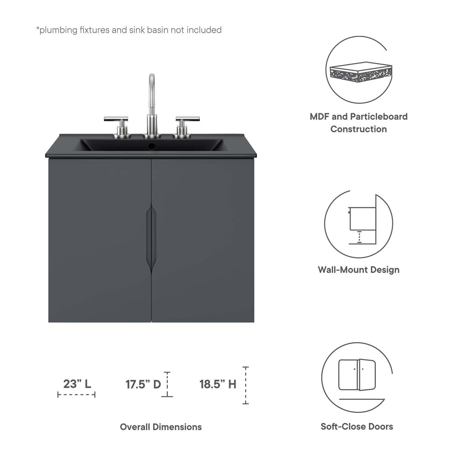 Modway Vitality 23″ MDF and Particleboard Bathroom Vanity Cabinet in Gray