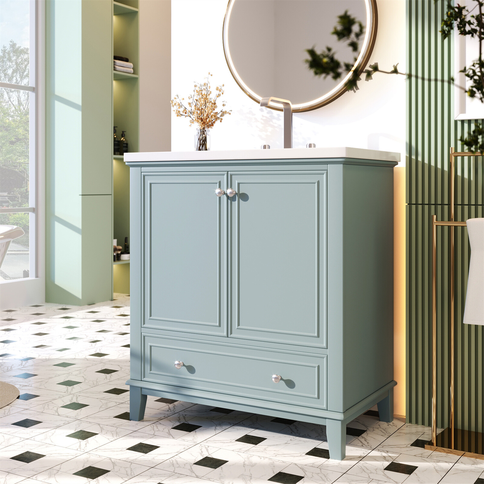 30″ Bathroom Vanity with Sink Storage Cabinet Set with Doors and Drawer