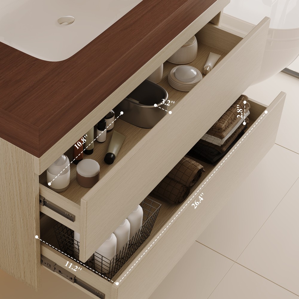 29.9″ Floating Bathroom Vanity with Marble Top & Undermount Sink, Wall-Mounted