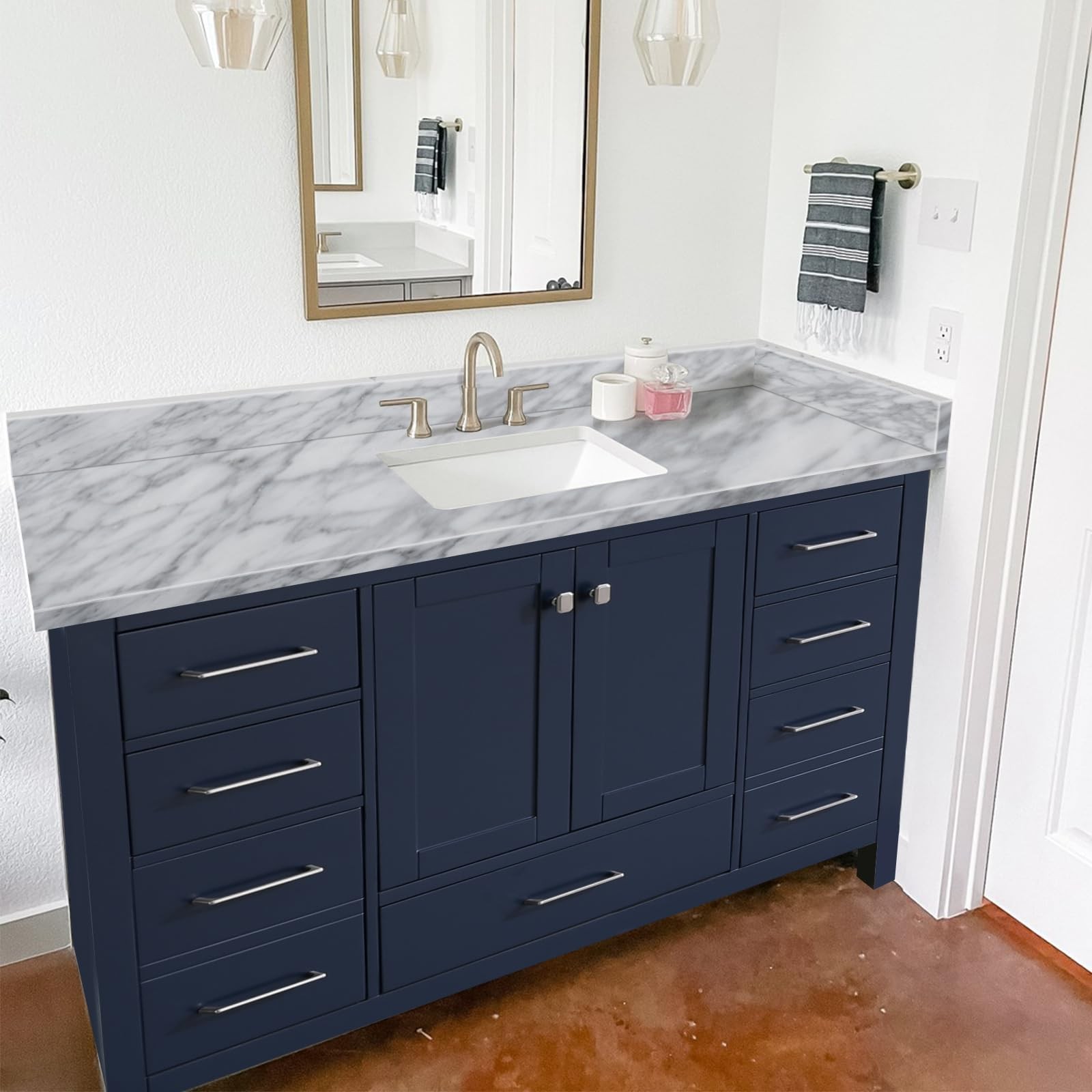 Eqloo 48 Inch Carrara Marble Backsplash For Bathroom Vanity Sink Top
