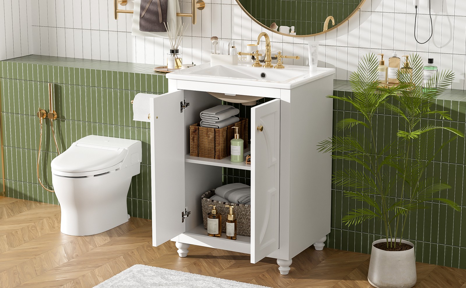 24″ Modern Bathroom Vanity with Elliptical Motif & Soft-Close Hinges