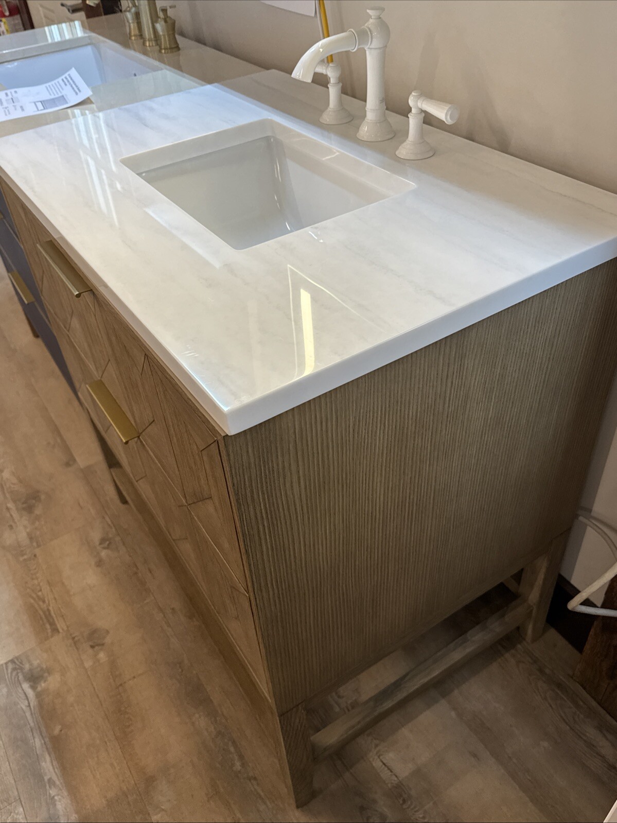 James Martin 36″ Ash Vanity Set Quartz Top Three Hole White Newport Faucet