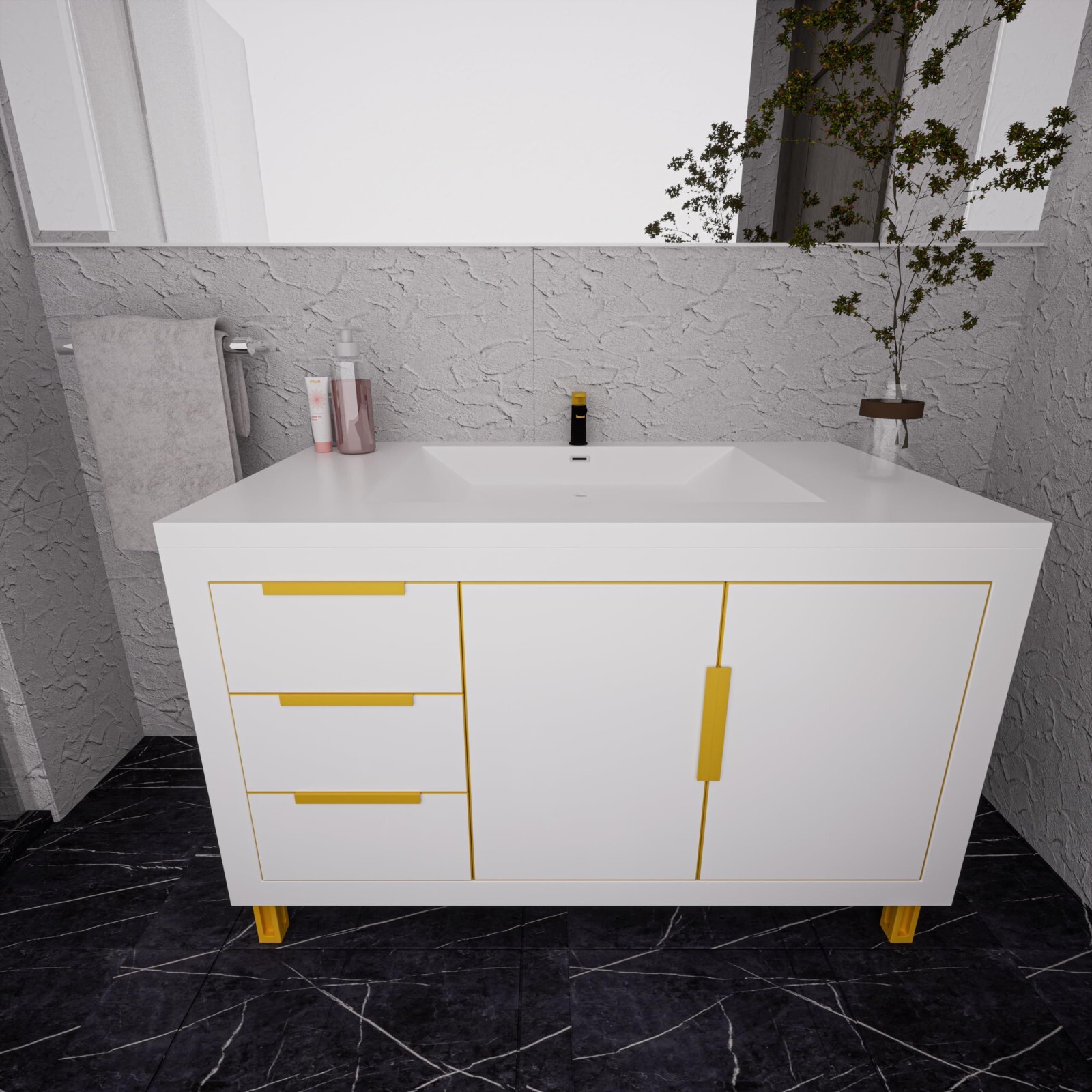 36″ Bathroom Vanity Cabinet with Acrylic Sink, Aluminum Alloy Frame, 3 Drawers