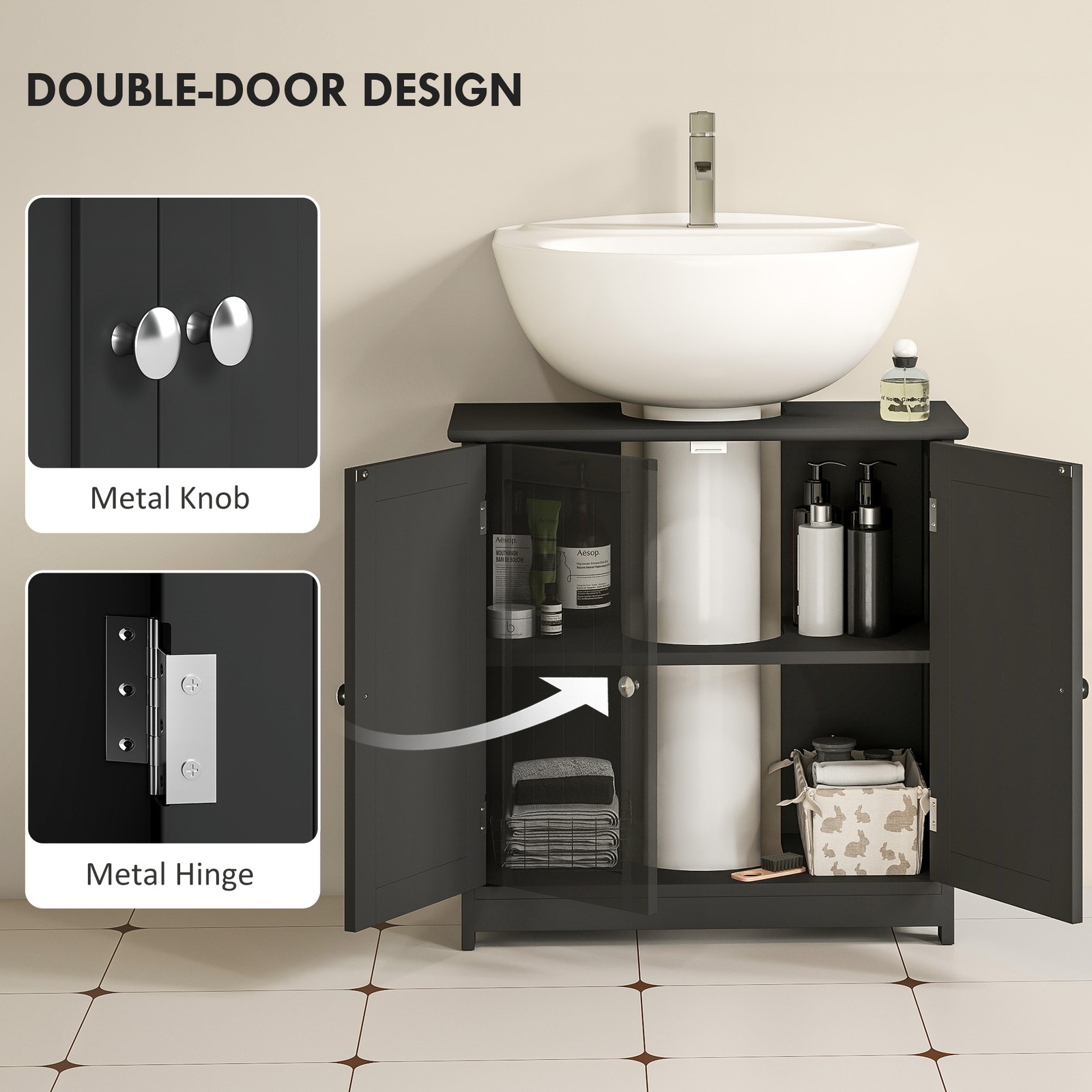 Pedestal Sink Bathroom Storage Cabinet with Double Doors & Adjustable Shelf,Used