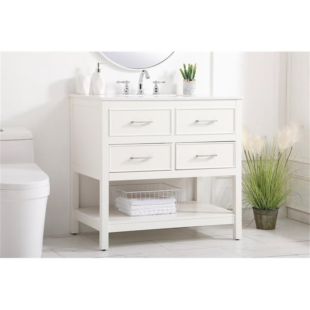 Pemberly Row 36″ Aluminum Alloy & MDF Single Bathroom Vanity in White
