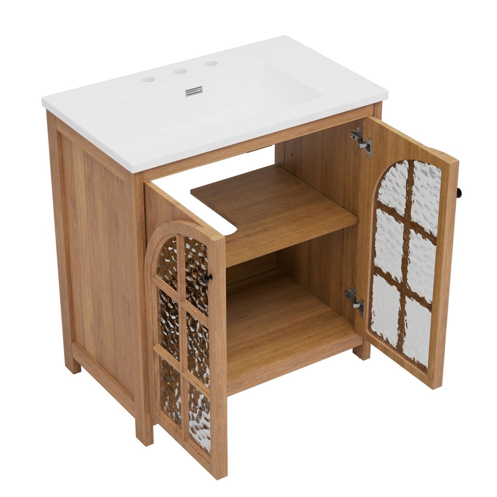 Antique 31-Inch Bathroom Vanity with Rectangle Ceramic Sink & Adjustable Shelves