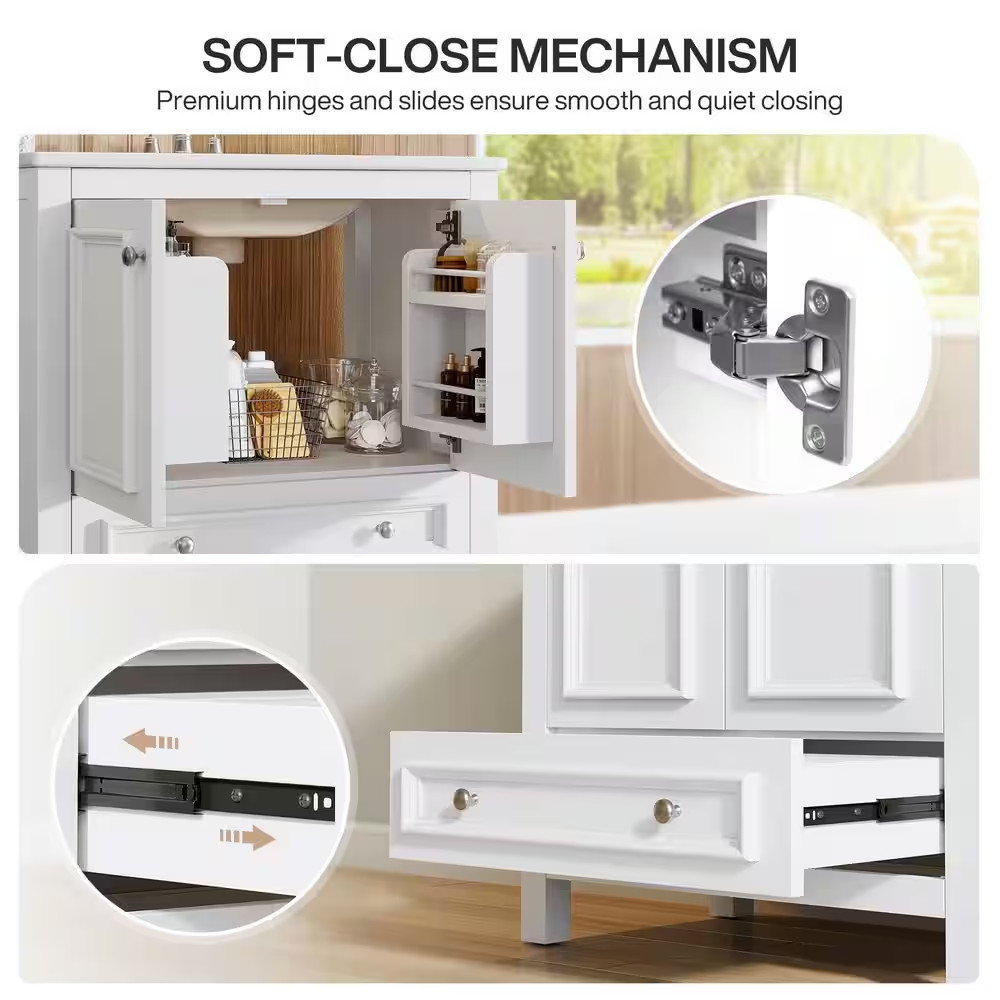 30 In. Single Sink Freestanding White Bath Vanity with White Ceramic Top Unassem