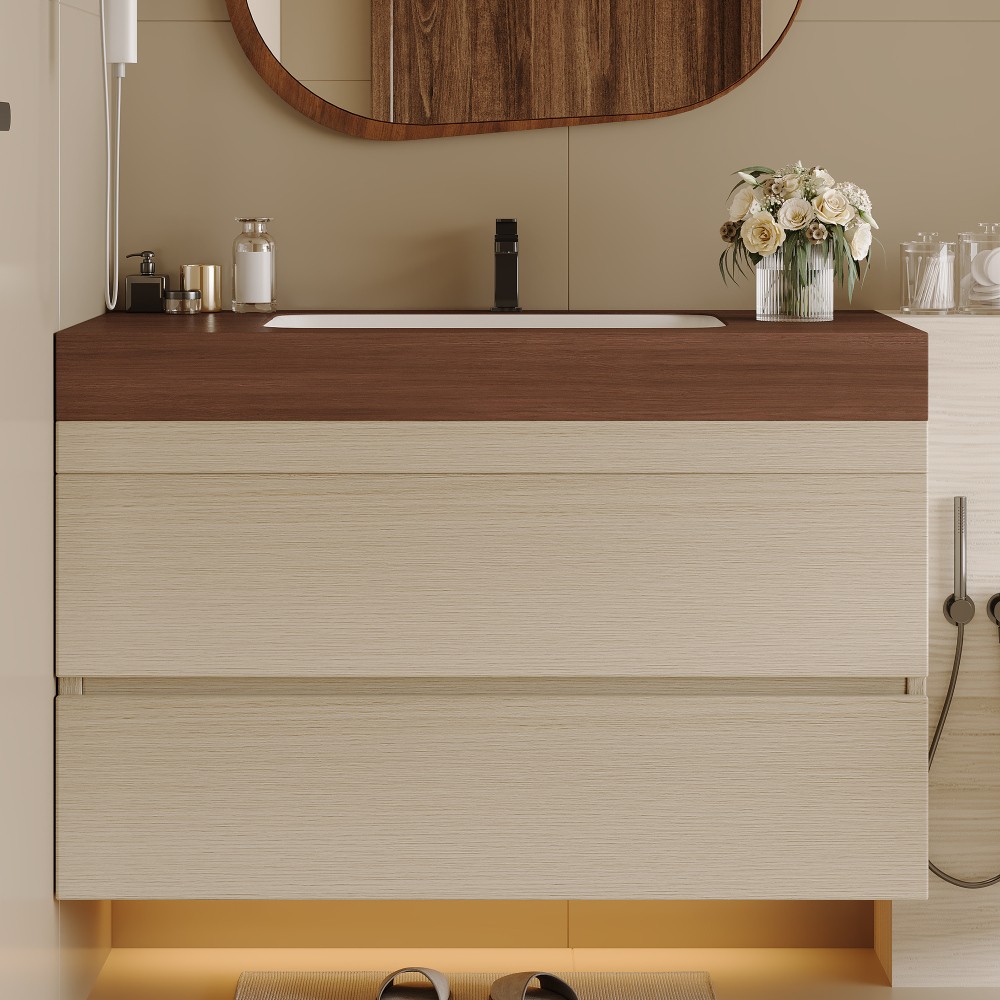 29.9″ Floating Bathroom Vanity with Marble Top & Undermount Sink, Wall-Mounted