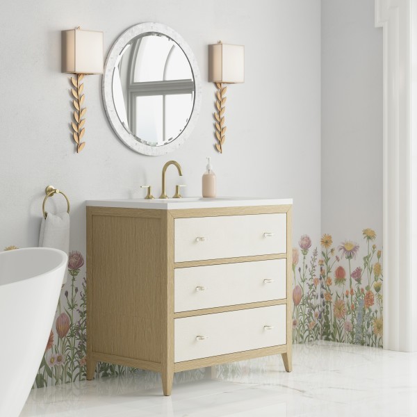 36″ James Martin Celeste D604-V36-SHG-3WZ Vanity Cabinet White Zeus Top