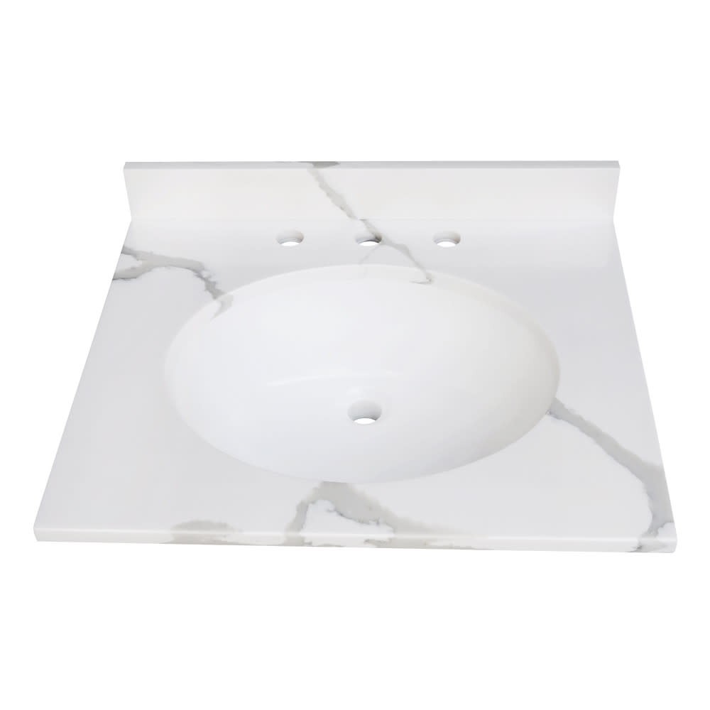 Kingston Brass KVPB2522L38 Norbiton 25″ Solid Surface Vanity Top – Calacatta