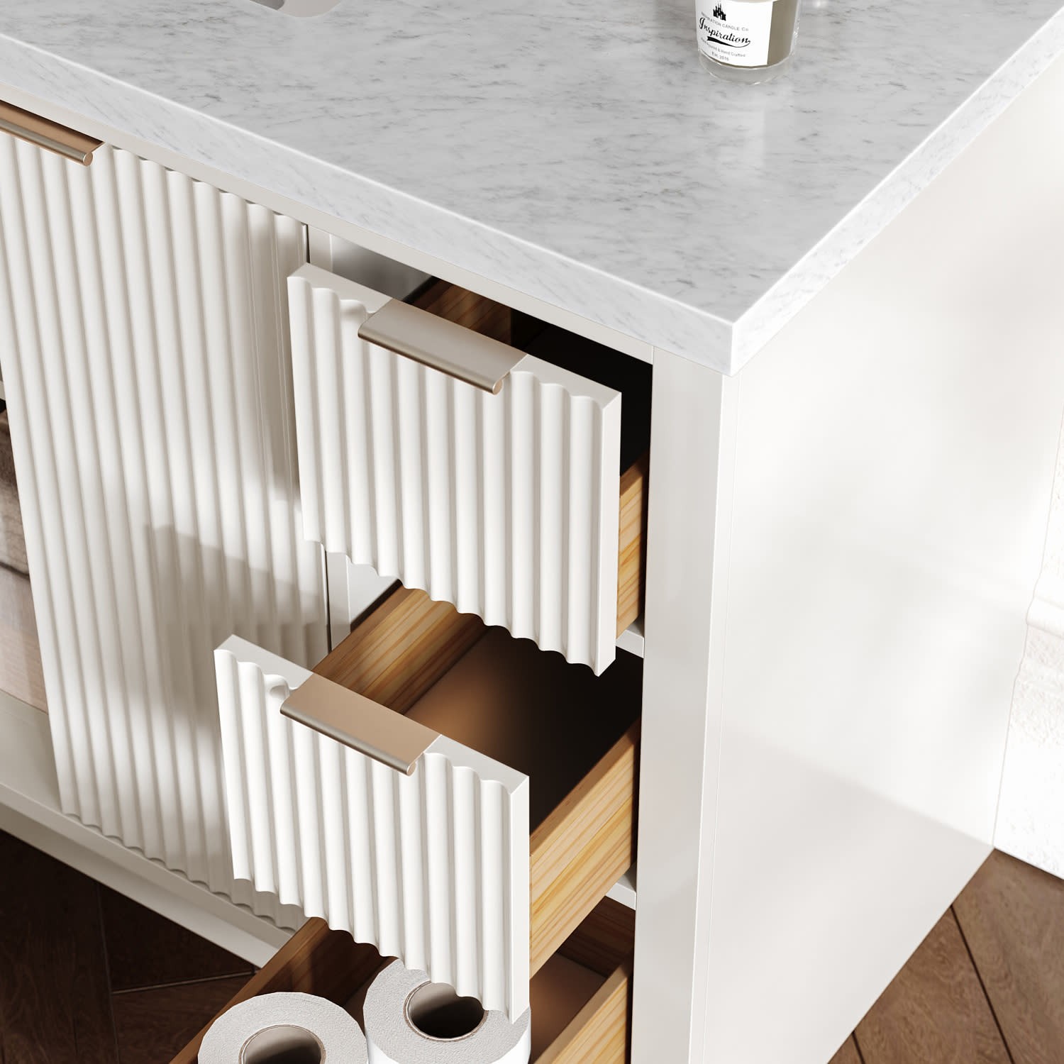 Ariel P49CWOVO Milan 49″ – Black / Italian Carrara Marble Top / Brushed Nickel