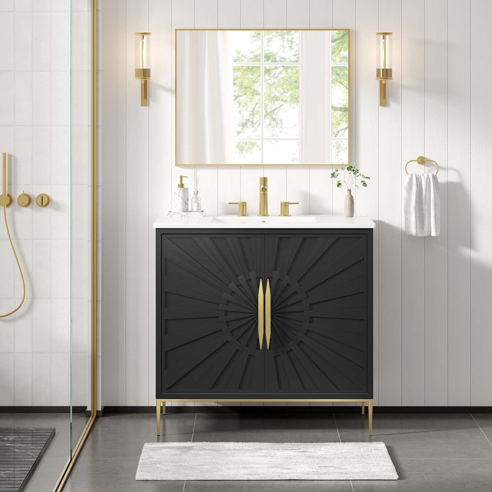 Modway Awaken 36″ Solid Wood and MDF Bathroom Vanity in White/Black