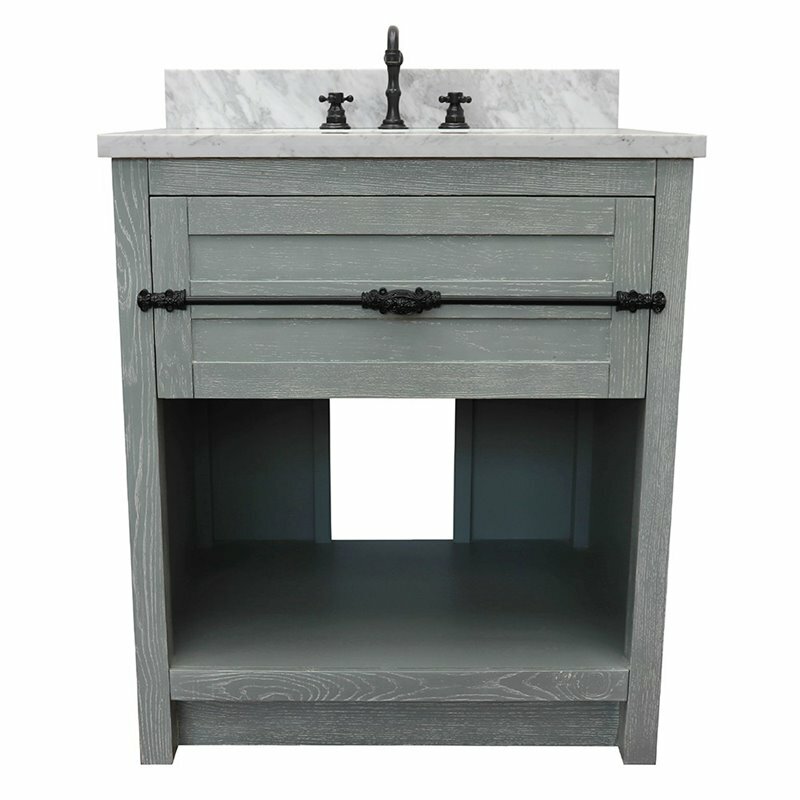 Plantation Solid Wood Rectangle Sink Vanity with White Carrara Top in Ash
