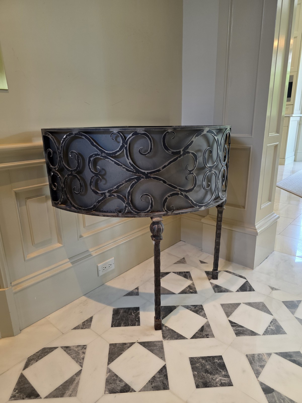 Wrought Iron Powder Room Bathroom Console Vanity With Marble Top
