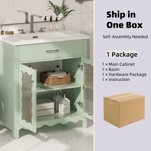 31 Bathroom Vanity With Tempered Glass, Modern Bathroom Cabinet With Rubber Wood