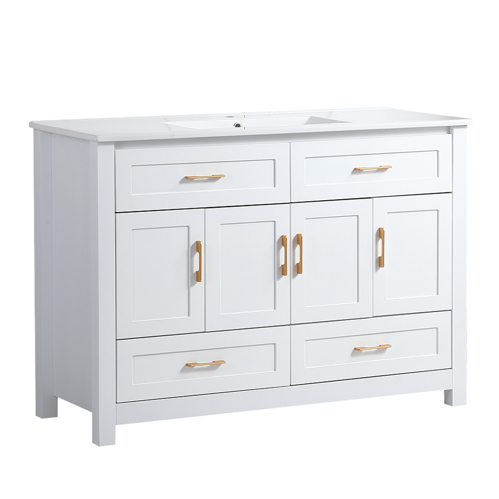 48 Inch White Bathroom Vanity with 4 Doors 4 Drawers