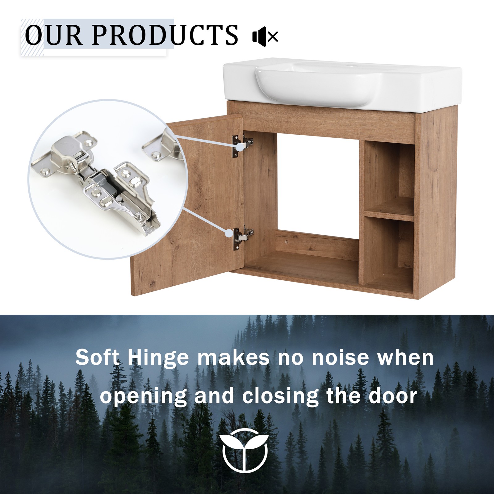 24” Plywood Wall-Mounted Bathroom Vanity W/ White Ceramic Sink For Small Space