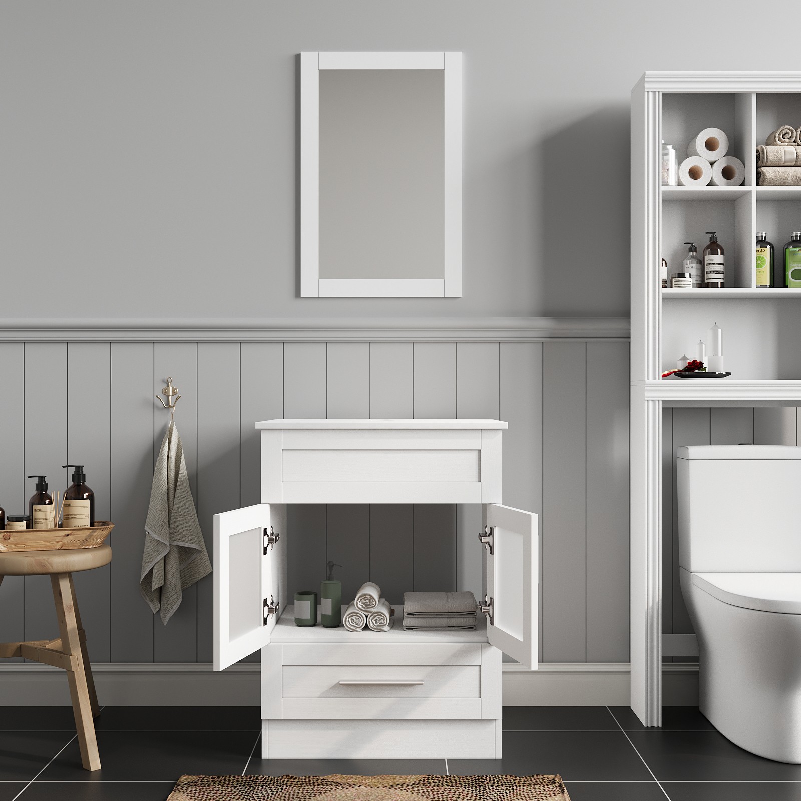 24″ Complete Bathroom Vanity Set with Glass Vessel Sink, Faucet & Pop-Up Drain