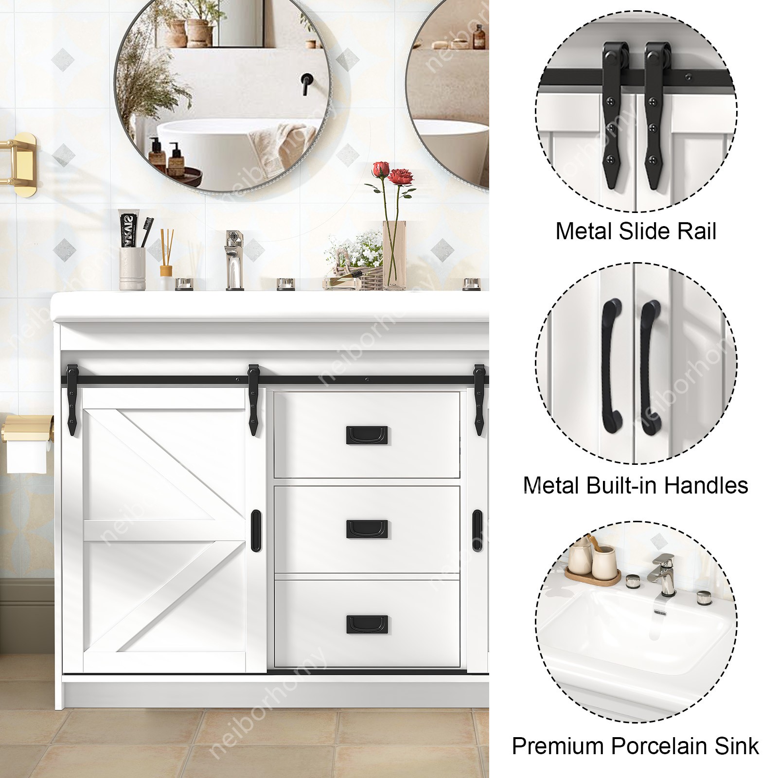Double Sink Bathroom Vanity Cabinet Complete Set Ceramic Basin Bathroom Unit